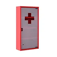 homcom armoire à pharmacie 3 étagères 4 niveaux verrouillable porte verre trempé dépoli logo croix 30l x 12l x 60h cm acier rouge