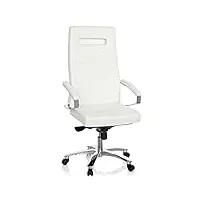 hjh office 660933 chaise de bureau, fauteuil de bureau à roulettes palanga blanc en cuir, siège pivotant avec accoudoirs, dossier haut, design moderne et élégant, structure robuste en alu