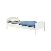 idimex lit simple flims 90 x 200 cm lit pour enfant en pin massif lasuré blanc, avec tête et pied de lit arrondi
