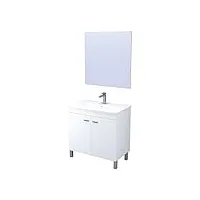habitdesign armoire de salle de bain avec 2 portes et miroir, unité de salle de bain, modèle lc, finition blanc brillant, mesures : 80 cm (l) x 80 cm (h) x 45 cm (p)