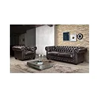 linea sofa vente-unique - fauteuil chesterfield brenton 100% cuir de buffle - marron reflets châtains
