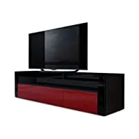 vladon buffet bas valencia, meuble tv avec 1 compartiment ouvert et 2 clapets, noir mat/bordeaux haute brillance/noir haute brillance (155 x 46 x 40 cm)