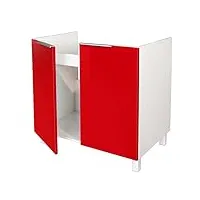 berlioz créations meuble bas de cuisine sous-evier 80 cm, autre, rouge haute brillance, 80 x 52 x 83 cm