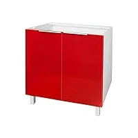 berlioz creations cp8br meuble bas de cuisine avec 2 portes rouge haute brillance 80 x 52 x 83 cm, fabrication 100% française