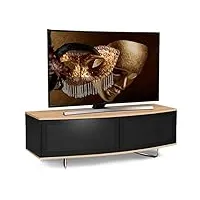 centurion supports caru meuble tv design contemporain en forme de d avec faisceau en chêne et éclairage led 32"-65" noir brillant