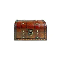 brynnberg petit coffre au trésor, en bois, 17 x 10 x 10 cm, look vintage, design antique, pour chasse au trésor, pirates, en bois, rouge, marron, noir, pour anniversaire d'enfant