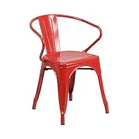 flash meubles en métal chaise avec accoudoirs, métal, red, 4 pack