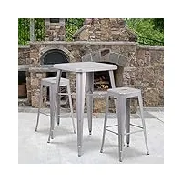 flash furniture lot de 4 tabourets de bar en métal de qualité commerciale avec dossier haut 76,2 cm, acier galvanisé, plastique, argenté