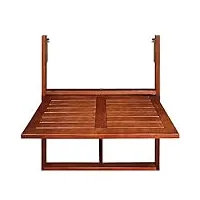 deuba table de balcon suspendue en bois d'acacia certifié fsc table de balcon rabattable 64 x 45 x 87 cm balcon terrasse