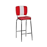 finebuy tabouret de bar rouge/blanc chaise de bar 40 x 110 x 38 cm | tabouret bar métal/cuir synthétique - capacité de charge maximale: 110 kg - assise rembourrée | tabouret bistro diner américain