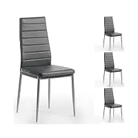 idimex lot de 4 chaises de salle à manger nathalie piètement métallique couleur aluminium revêtement synthétique gris
