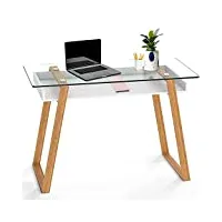 bonvivo bureau scandinave - bureau blanc en bois avec plateau en verre - console bureau avec rangement - bureau informatique idéal pour le télétravail