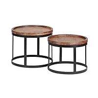 finebuy tables gigognes ensemble deux pièces bois massif sheesham 53 x 45 x 53 cm | table d'appoint style maison de campagne | meubles en bois table basse | table de salon jambes métalliques