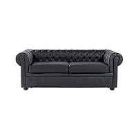 beliani canapé 2-3 places canapé en cuir noir sofa chesterfield