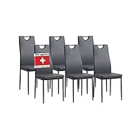 albatros salerno, lot de 6 chaises de salle à manger, gris, sgs tested