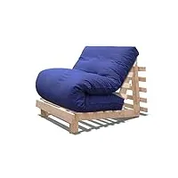 futon on line canapé lit convertible luna, naturel, hausse blue, 200 x 90 cm.