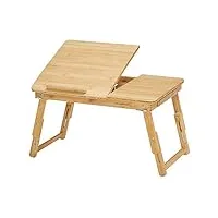 songmics table de lit, petite table pour ordinateur portable en bambou, tablette, plateau pour petit déjeuner, avec 5 angles d'inclinaison réglables, petit tiroir, couleur boisée lld01n