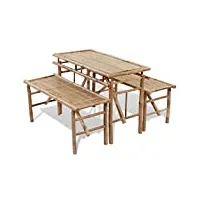 vidaxl table de picnic/bière pliable en bambou avec 2 bancs table de jardin