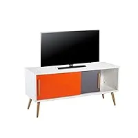 actual diffusion meuble tv blanc orange et gris vintage pieds chêne 40 x 120 x 55 cm