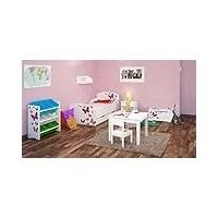leomark chambre pour un enfant. papillons ensemble de 6 meubles, coffre, Étagère, moderne lit d'enfant toddler, table et 2 chaises