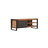 meuble tv/buffet bas vintage 1 porte & 2 niches/bois d'acacia massif et métal – workshop