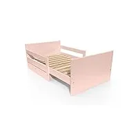 abc meubles - lit évolutif enfant avec tiroir bois - evol90 - rose pastel, 90 x (140/170/200