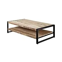 table basse industrielle 140x80cm - bois massif de manguier brut - fer et bois imprimé - factory #126