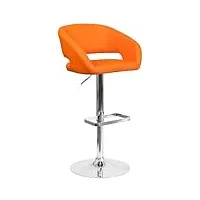 flash furniture tabouret de bar contemporain à hauteur réglable avec base chromée, métal, vinyle orange, 58,42 x 57,15 x 37,47 cm