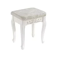 woltu tabouret de coiffeuse style baroque, vintage rembourré, chaise de maquillage et de chambre, blanc crème, 37x30x50cm, mb6015cm