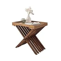 finebuy table d'appoint bois massif sheesham 60 x 57 x 40 cm table basse salon | bout de canapé est - table de téléphone - table en bois | table avec plateau