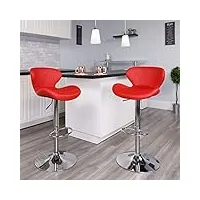 flash furniture meubles flash lot de 2 tabourets de bar contemporains hauteur réglable avec dossier incurvé et base chromée, mousse, métal, contreplaqué, vinyle rouge
