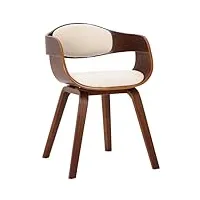 chaise retro kingston en similicuir i chaise de salle a manger avec accoudoirs i siège et dossier rembourrés i piétement en bois, couleur:noyer/crème