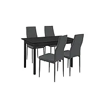 [en.casa] table à manger/table de cuisine/table de salle à manger -noir- (120x60cm) avec 4 chaises -gris foncé- rembourrées - kit de chaise dans le paquet d'économie