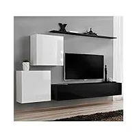 paris prix - meuble tv mural design switch v 250cm blanc & noir