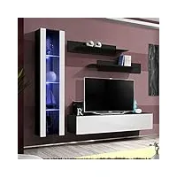 paris prix - meuble tv mural design fly ii 210cm blanc & noir