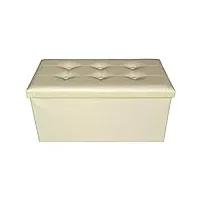rebecca mobili pouf coffre de rangement banc rectangle stokage beige blanc design contemporain salon chembre 38 x 76 x 38 cm- (h x l x p) - art. re4622
