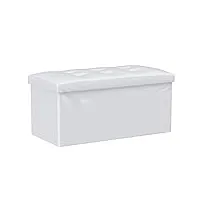 rebecca mobili pouf coffre de rangement banc rectangle stokage blanc design contemporain salon chembre 38 x 76 x 38 cm- (h x l x p) - art. re4620