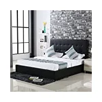 designetsamaison lit avec coffre de rangement noir avec sommier 140x190 cm - dream
