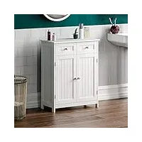 bath vida priano armoire de salle de bain à 2 tiroirs et 2 portes blanc, bois d'ingénierie, 75 x 60 x 30 cm