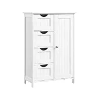vasagle meuble salle de bain rangement, armoire gain de place, commode, avec 4 tiroirs, placard avec porte, Étagère réglable, 30 x 55 x 82 cm, blanc lhc41w