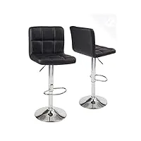 kayelles lot de 2 chaises de bar capitonnées simili cuir pied chrome pivotant hauteur réglable sivan (noir)