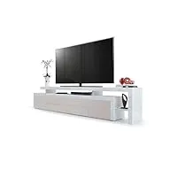 vladon meuble tv bas leon v3, corps en blanc haute brillance/façades en gris sable haute brillance avec une bodure en blanc haute brillance (227 x 52 x 35 cm)
