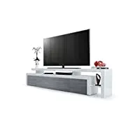 vladon meuble tv bas leon v3, corps en blanc haute brillance/façades en avola-anthracite avec une bodure en blanc haute brillance (227 x 52 x 35 cm)