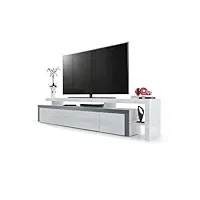 vladon meuble tv bas leon v3, corps en blanc haute brillance/façades en blanc haute brillance avec une bodure en avola-anthracite (227 x 52 x 35 cm)