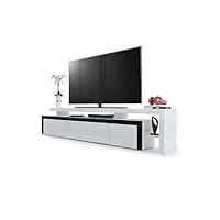 vladon meuble tv bas leon v3, corps en blanc haute brillance/façades en blanc haute brillance avec une bodure en noir haute brillance (227 x 52 x 35 cm)