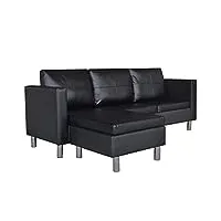 vidaxl canapé sectionnel 3 places similicuir noir salon canapé d'angle sofa