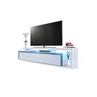 vladon meuble tv bas leon v3, corps en blanc haute brillance/façades en blanc haute brillance avec une bodure en turquoise haute brillance avec l'éclairage led (227 x 52 x 35 cm)