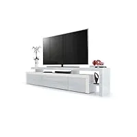 vladon meuble tv bas leon v3, corps en blanc haute brillance/façades en blanc haute brillance avec une bodure en crème haute brillance (227 x 52 x 35 cm)