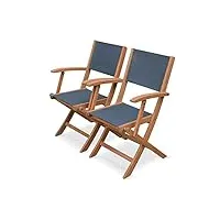 alice's garden - fauteuils de jardin en bois et textilène - almeria gris anthracite - 2 fauteuils pliants en bois d'eucalyptus huilé et textilène