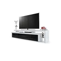 vladon meuble tv bas leon v3, corps en blanc haute brillance/façades en noir haute brillance avec une bodure en blanc haute brillance (227 x 52 x 35 cm)